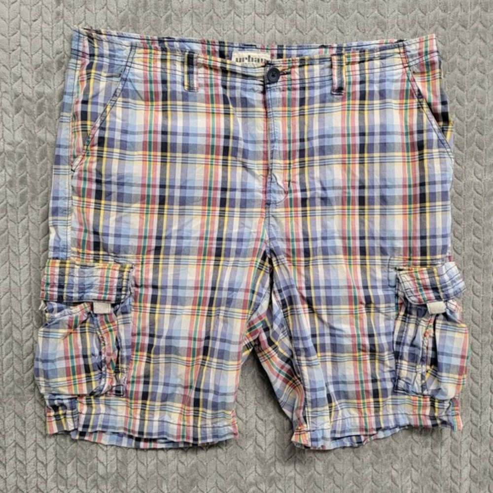 Urban Pipeline Cargo Shorts Mens Sz 40 Plaid Woven Cotton Multicolor 11" Inseam